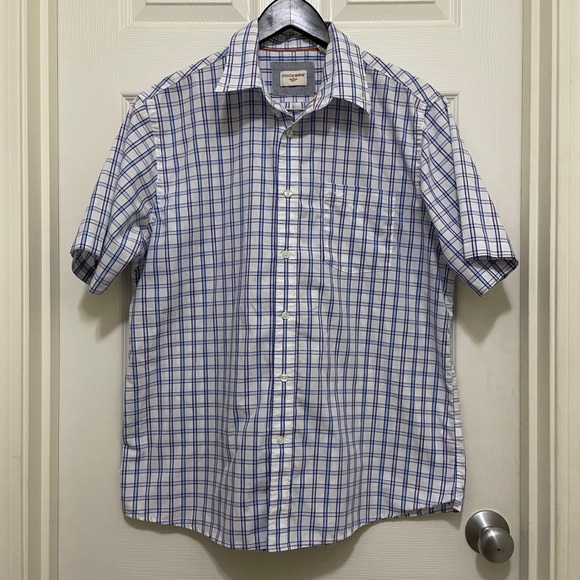 Dockers Other - Dockers‎ Short Sleeve Plaid Button Up Shirt White Blue Pink Cotton Blend Large